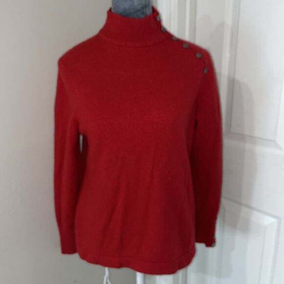 Charter Club 2-Ply Cashmere Mock Turtleneck Sweater Womens L Red Button Accent - Picture 1 of 3